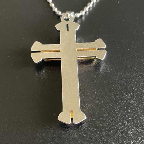 Gold silver stainless steel cross necklace for men - Picture 6 of 8
